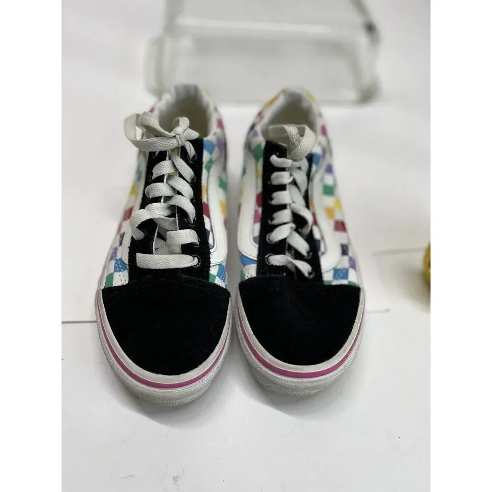 Vans Old School Rainbow Checkered Sneakers Skate‎ Shoes Youth 1.5 US Black Suede